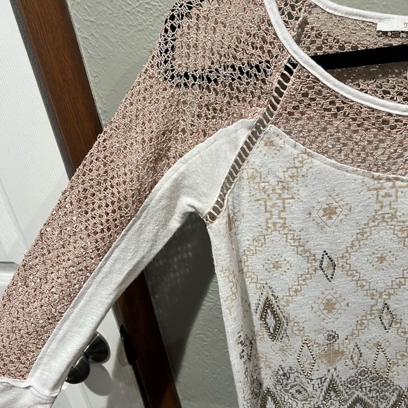 Miss Me Cream and Brown Lace Blouse Y2K Western Top EUC Size S - Picture 4 of 5